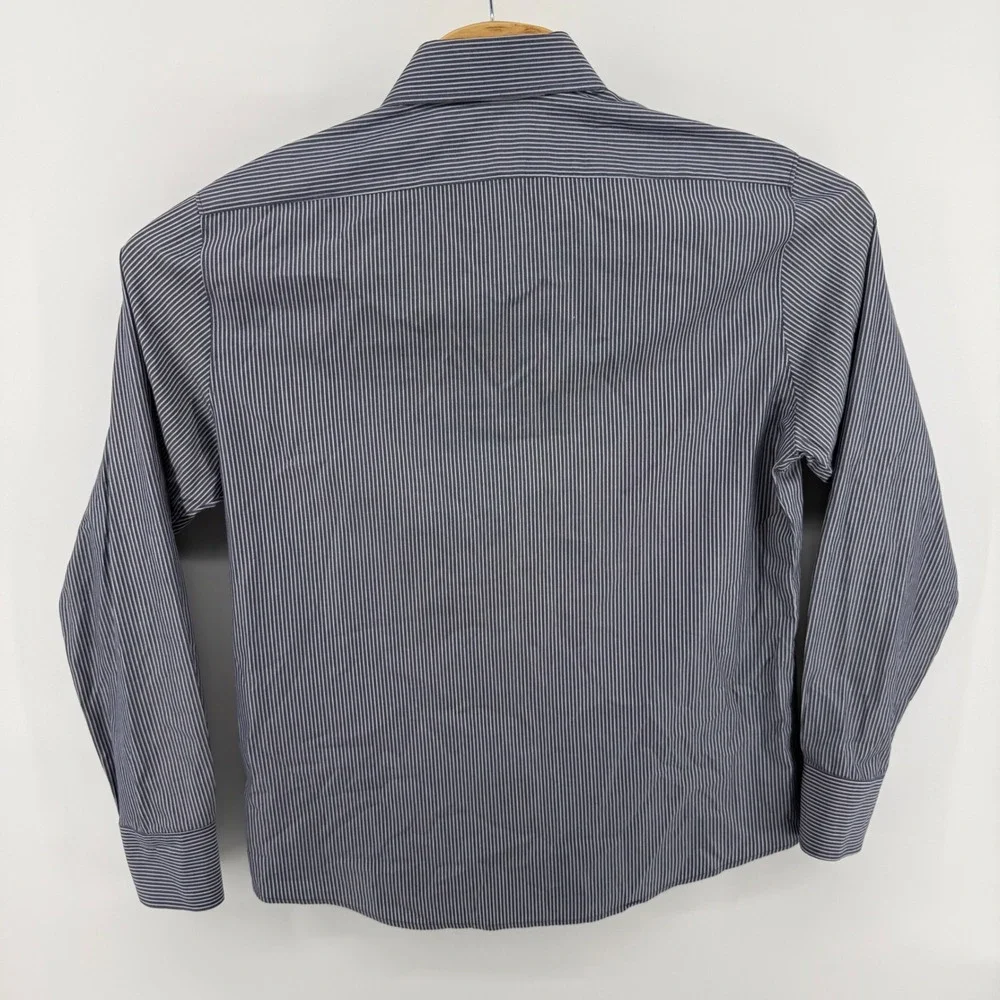 Theory‎ Mens Striped Dress Shirt Long Sleeve Button Down Size L Blue White - Picture 2 of 6